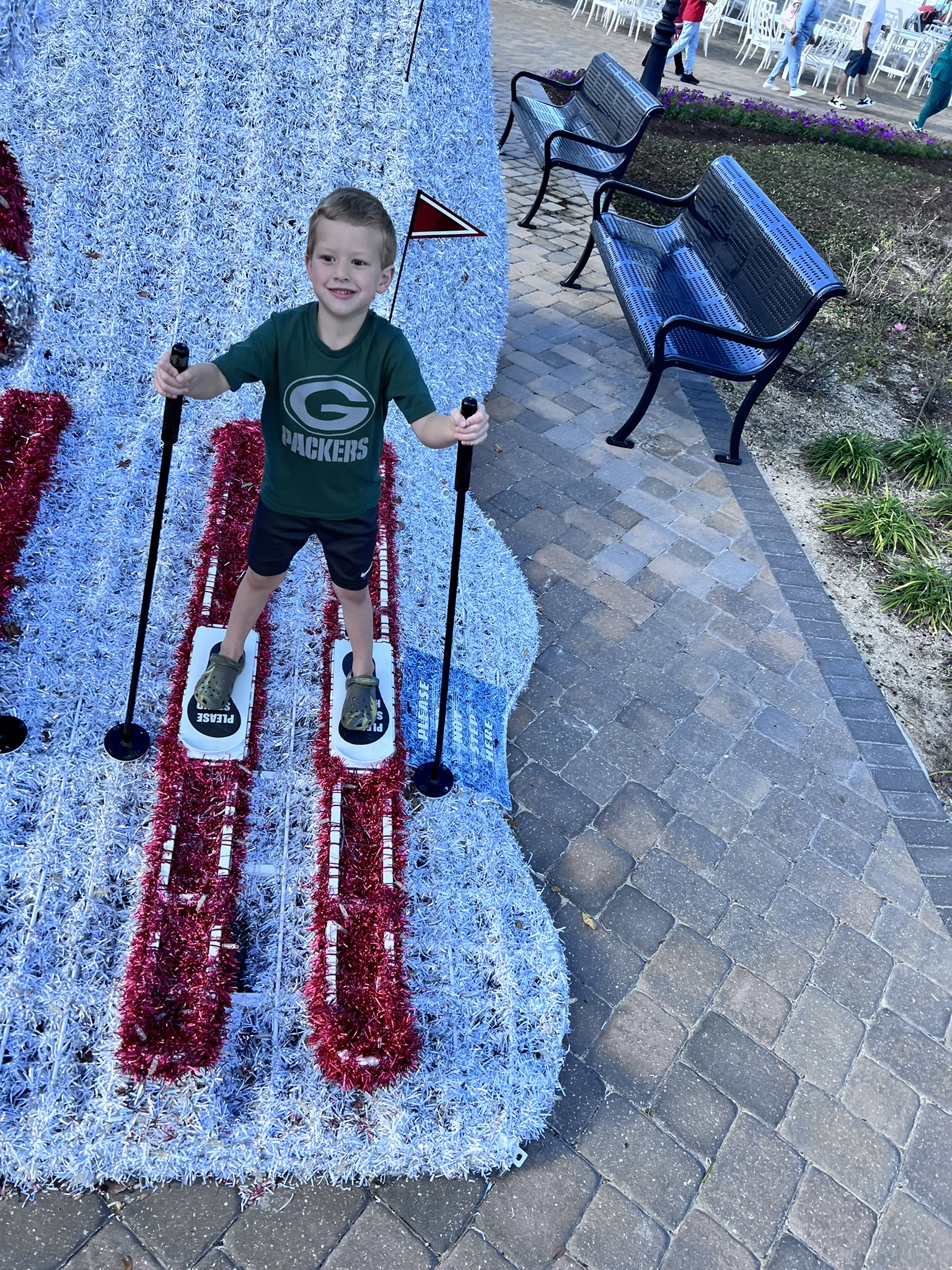 JD on Christmas ski display